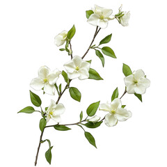 Obraz premium Delicate White Flower Branch With Green Leaves Isolated On Transparent Background For Floral Design