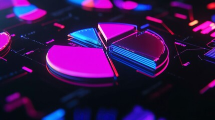 Abstract colorful pie chart visualization showcasing data analysis with glowing effects and futuristic design elements