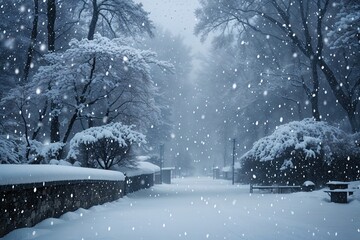 Naklejka premium Serene Snowfall in a Chilly Winter Scenery