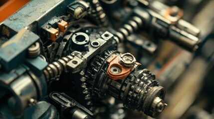 A satellites mechanical deployment system with exposed gears and motors.