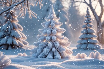 Whimsical Frosty Holiday Scene with Snow and Serene Winter Wonderland