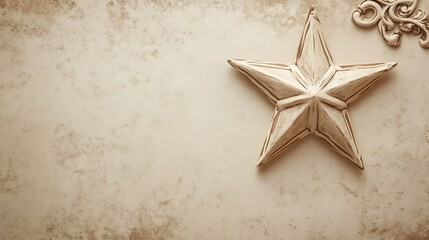 Fototapeta premium A decorative white star resting on a textured beige surface