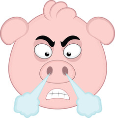 vector illustration emoji character face pig cartoon, with an expression of anger or furious and fuming nose