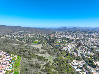 Aerial view houses and large middle class communities in Scripps and Poway in San Diego, South California, USA
