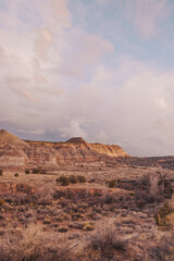 cloudy early morning in northern colorado dessert with large rock formations