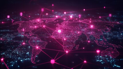 Obraz premium Global Network Connectivity with Digital Map and Data Visualization