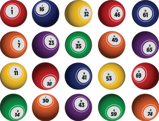 3D Rendering of colorful Bingo Balls at different angles