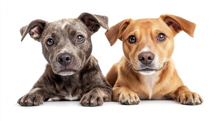 Two Adorable Dogs Lying Together on White Background