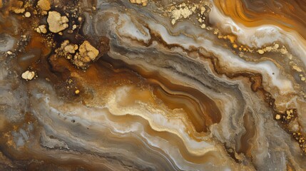 Abstract Fluid Art with Gold and Brown Tones Creates Elegant Texture