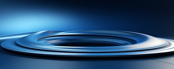 Abstract Metallic Rings Podium in Dark Blue Gradient Background for Presentation
