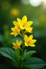 Obraz premium Bright yellow lantern-like flowers blooming on a plant, foliage, physalisalkekengi
