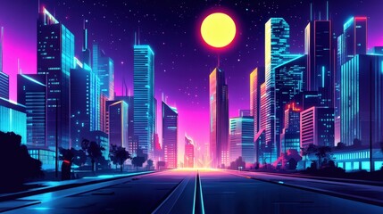 Naklejka premium Neon Cityscape at Night