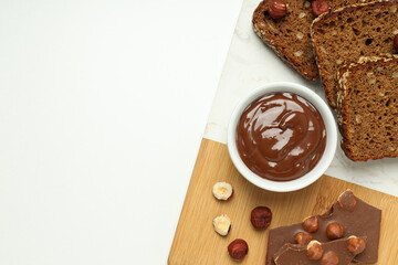 Morning food concept - tasty bread with chocolate pasta