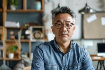 Obraz premium Portrait of a middle aged Asian male worker in start up company office