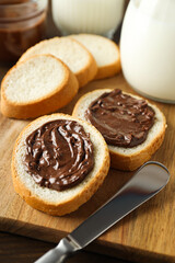 Morning food concept - tasty bread with chocolate pasta