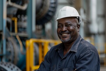 Portrait of a smiling middle aged black male engineer at hydroelectric plant