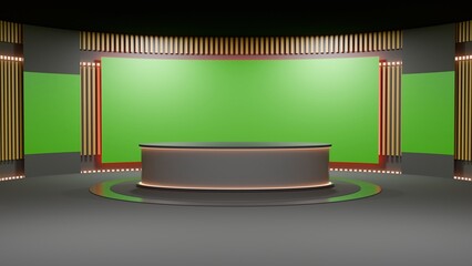 3D Virtual TV Studio News, Backdrop For TV Shows .TV On Wall.3D Virtual News Studio Background,3d illustration