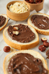 Bread with chocolate paste - tasty breakfast food