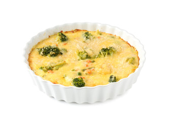 Delicious baked vegetable casserole isolated on white
