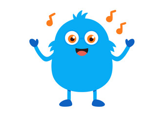 Fototapeta premium Funny Furry Blue Monster Cartoon Vector Illustration with White Background – Cute and Playful Design, Funny furry blue monster vector illustration, perfect for cartoons, clipart, and playful designs
