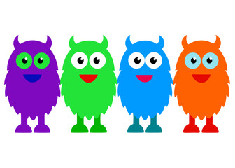 Obraz premium Funny Furry Blue Monster Cartoon Vector Illustration with White Background – Cute and Playful Design, Funny furry blue monster vector illustration, perfect for cartoons, clipart, and playful designs