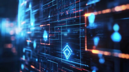 Obraz premium A blockchain developer designing AI driven decentralized voting systems for governance tokens, futuristic lab with real-time voting data, High-tech style