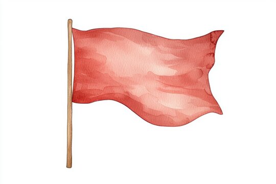 A simple watercolor illustration of a flowing red flag, symbolizing caution or warning.