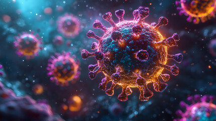 3D virus cell attacked by antibodies