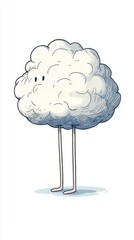 A whimsical cartoon character resembling a cloud with legs, exuding a lighthearted and playful vibe.