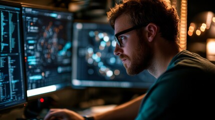 A blockchain engineer developing AI powered decentralized oracle networks for blockchain ecosystems, futuristic lab with live data synchronization, High-tech style