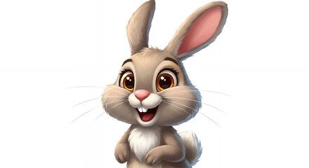 Obraz premium Cartoon Rabbit Character Smiling with Big Eyes on White Background