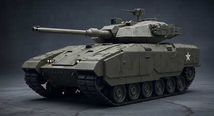 Olive Green Battle Tank with Star Emblem, Military Vehicle Concept