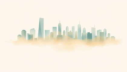 Fototapeta premium Misty Cityscape Abstract Banner Background Header Wallpaper, Dreamy Minimal Urban Design
