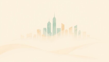 Obraz premium Misty Cityscape Abstract Banner Background Header Wallpaper, Dreamy Minimal Urban Design