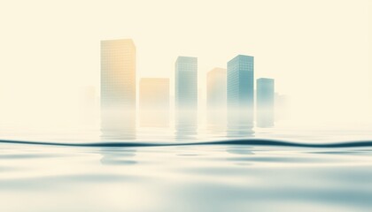  Misty City Skyline Abstract Banner Background Header Wallpaper, Dreamy Urban Business Buildings Reflection Design