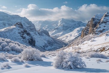 Snow-Encased Wild Terrain in a Fresh Winter Panorama