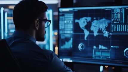 A blockchain researcher developing AI driven decentralized reputation systems for crypto users, futuristic governance lab with real-time reputation data, High-tech style