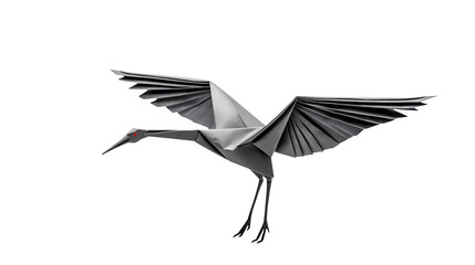 Fototapeta premium A gray origami crane with wings spread on a black background