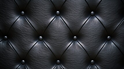 Elegant Black Leather Texture with Button Tufting Close-up for Design