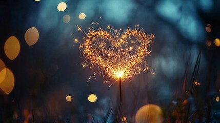 Heart-shaped sparkler glows in the dark. Magical!