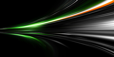 green and gray gradient speed light motion blur effect on black background,blank speed glowing lines for design banner poster wallpaper with copy space