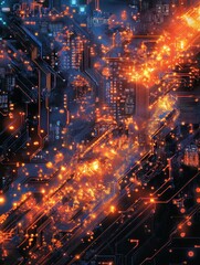 Fototapeta premium Glowing circuit board pathways electronic future