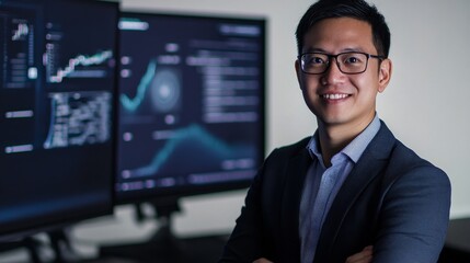 A blockchain researcher working on AI powered solutions for decentralized cross border payments in crypto, futuristic payment lab with real-time data, High-tech style