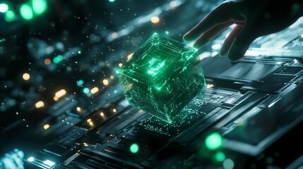 A blockchain specialist developing AI based crypto security audit systems, futuristic tech lab with real-time threat detection models, High-tech style