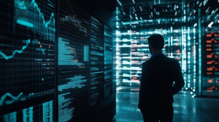 A cryptocurrency developer working on AI powered liquidity provision systems for decentralized exchanges, futuristic financial center with live liquidity data, High-tech style