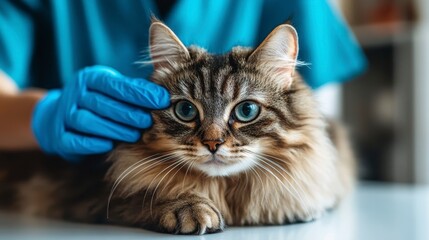 Focused Cat Examination at Veterinary Clinic with Gloved Hands