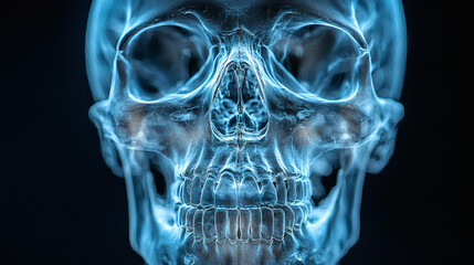 Fototapeta premium Futuristic X-ray Transparent Human Skeleton with Glowing Blue Effect
