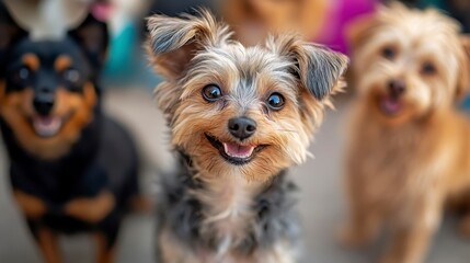 Happy and Playful Small Dogs in a Bright Outdoor Setting