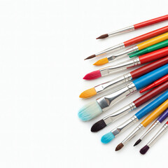 Fototapeta premium Paint brushes isolated on white background. Top view. Flat lay.