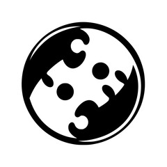 Abstract Yin Yang-inspired emblem featuring two interlocking shapes with a circular border and contrasting black and white elements, promoting harmony.